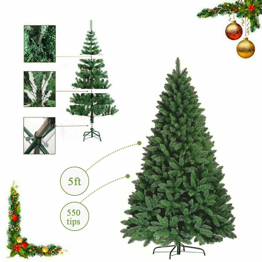 5ft green artificial Christmas tree with a traditional pine design, perfect for holiday decorating in any home.