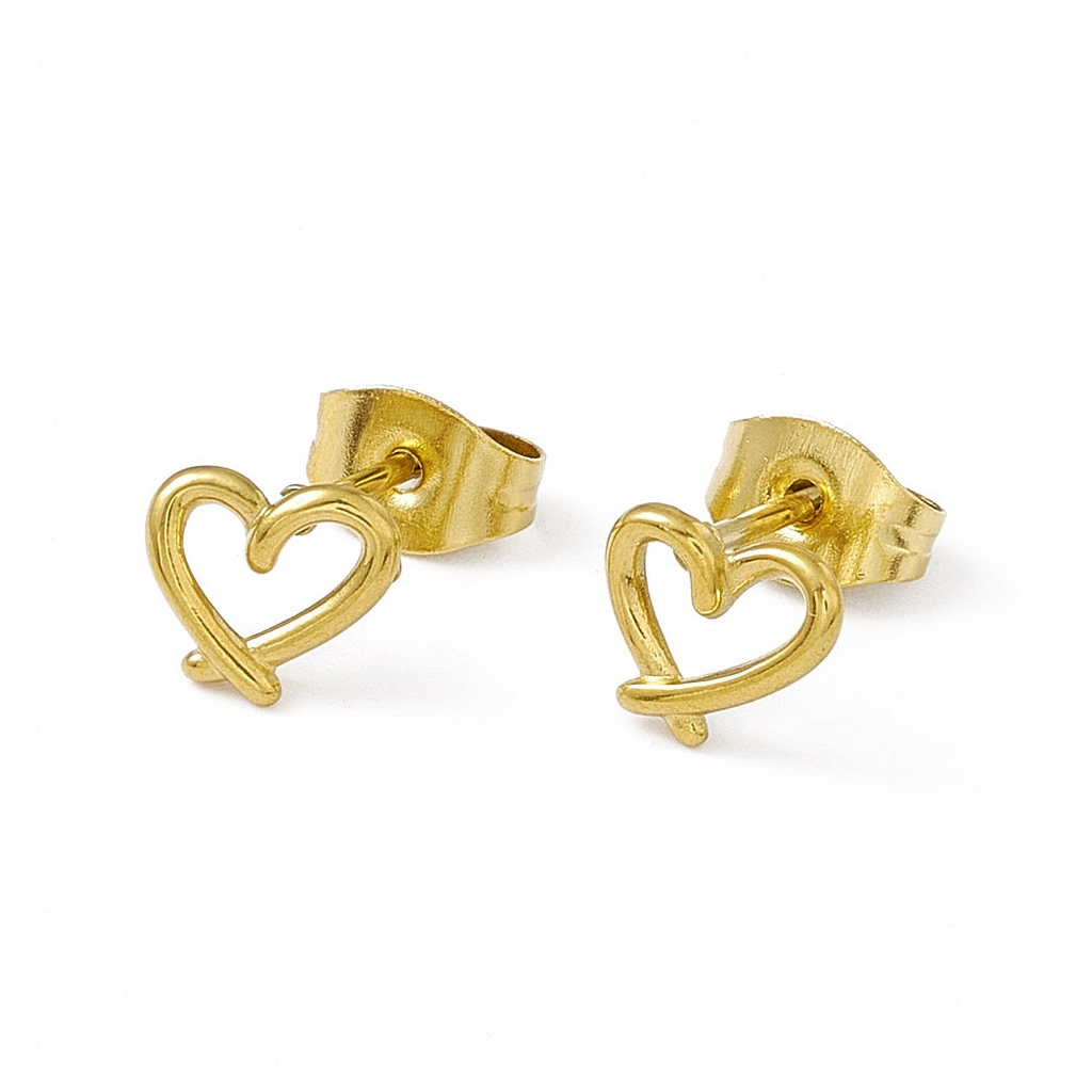 Small Gold Heart Stud Earrings - Gold Plated Stainless Steel - 6×7mm