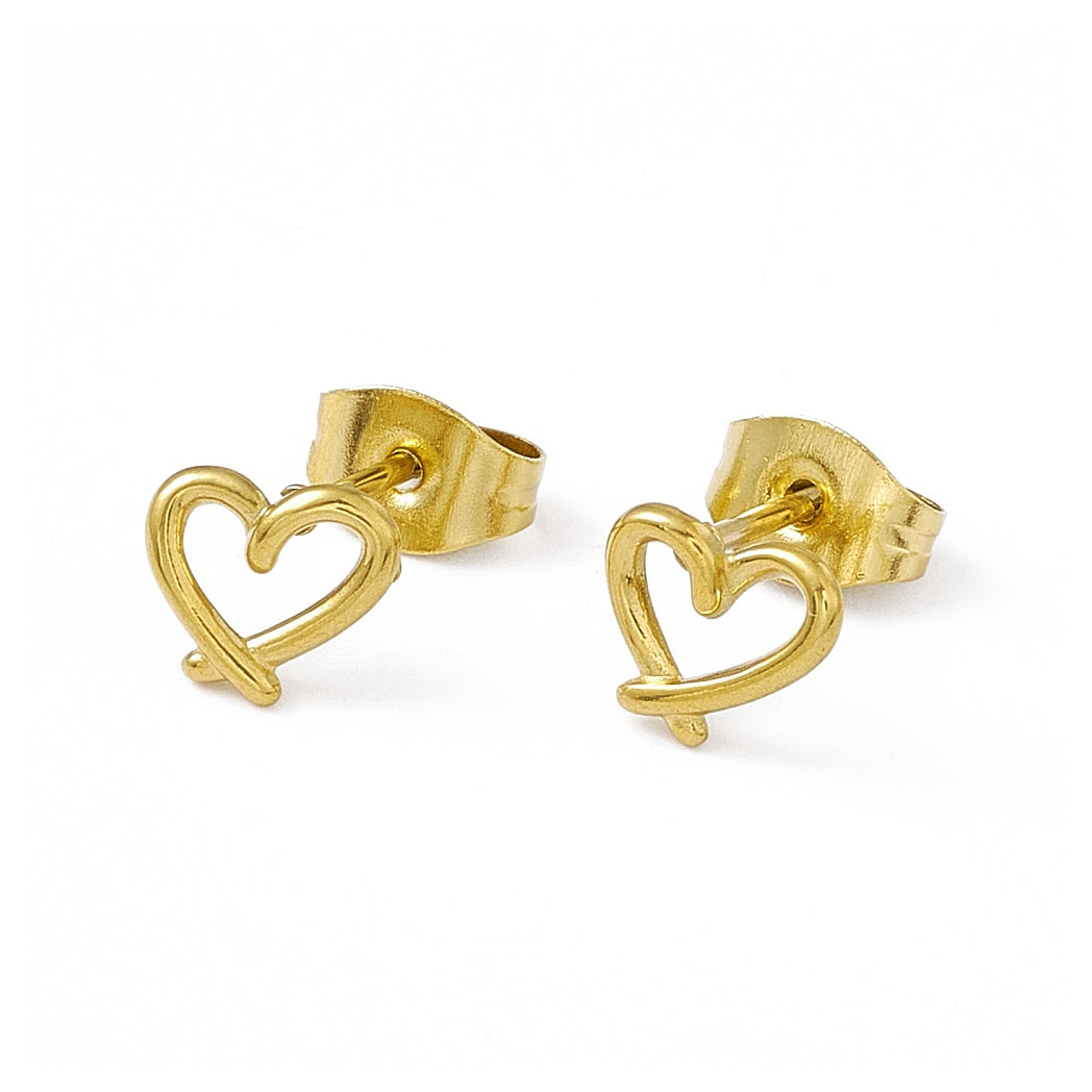 Small Gold Heart Stud Earrings - Gold Plated Stainless Steel - 6×7mm