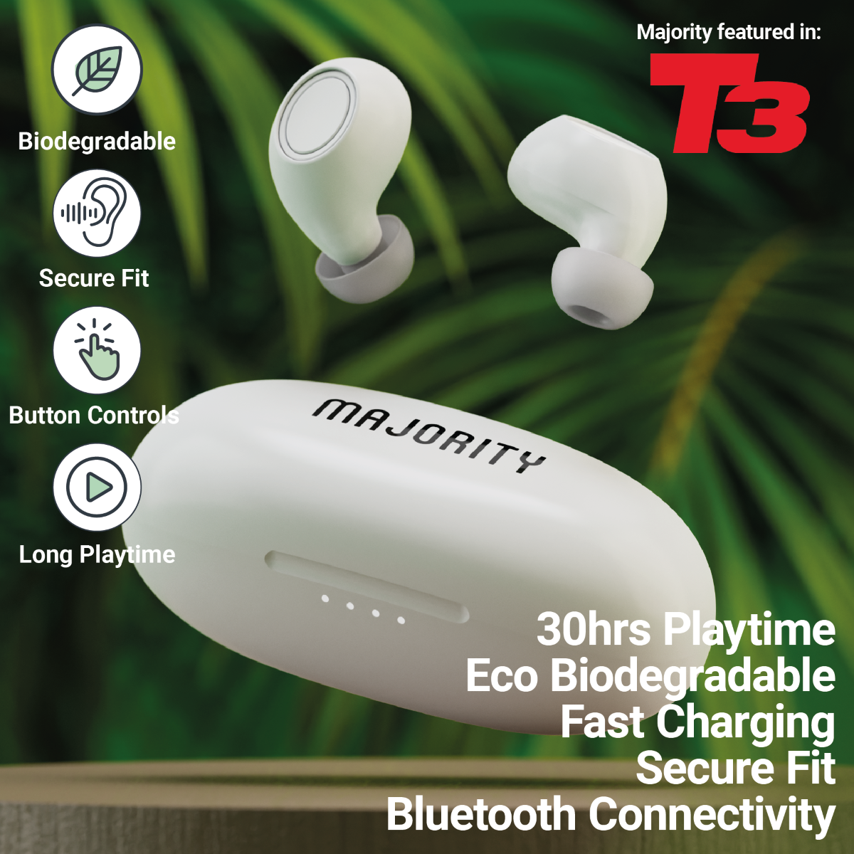 Eco-Friendly True Wireless Earbuds - Biodegradable - Clear White