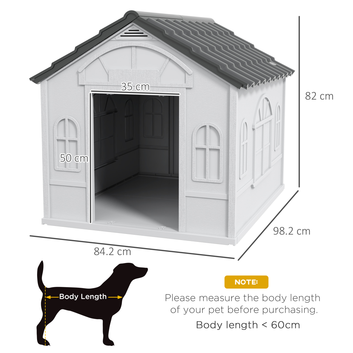 PawHut Weather-Resistant Dog House, Puppy Shelter for Large Dogs - Grey