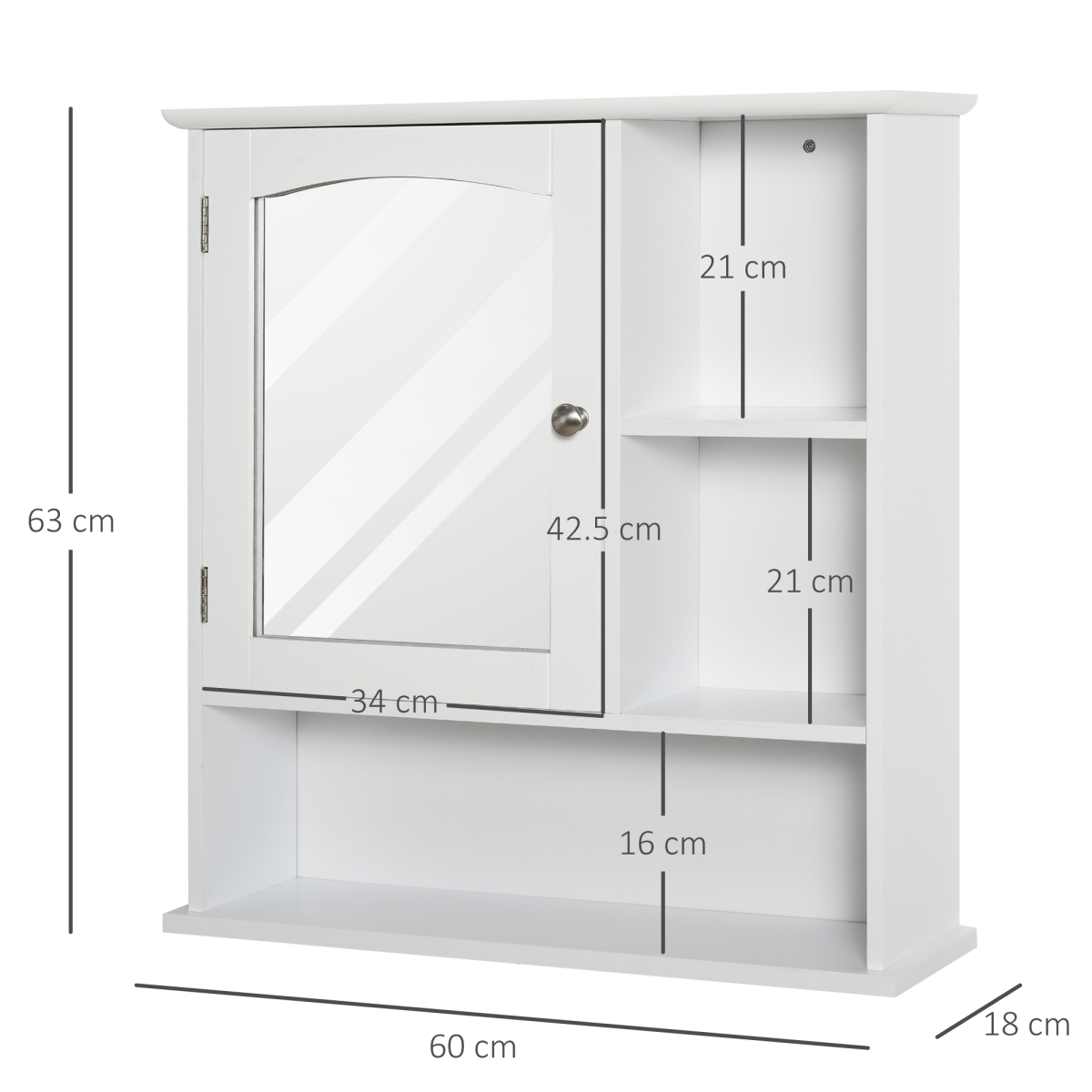Wall Mount Mirror Cabinet - Bathroom Storage with Single Door & Glass Cupboard