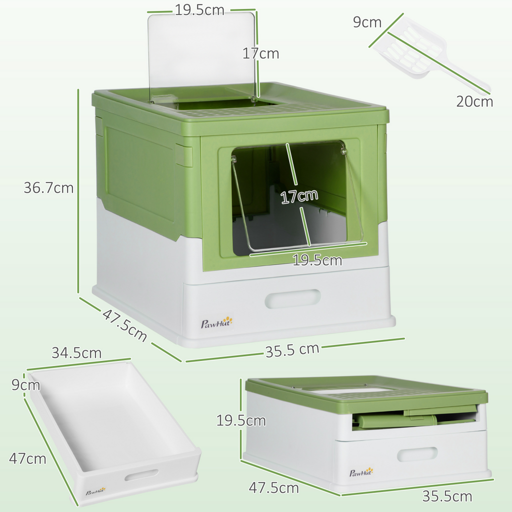 PawHut Hooded Cat Litter Box, Pet Toilet w/ Scoop, Tray - Light Green
