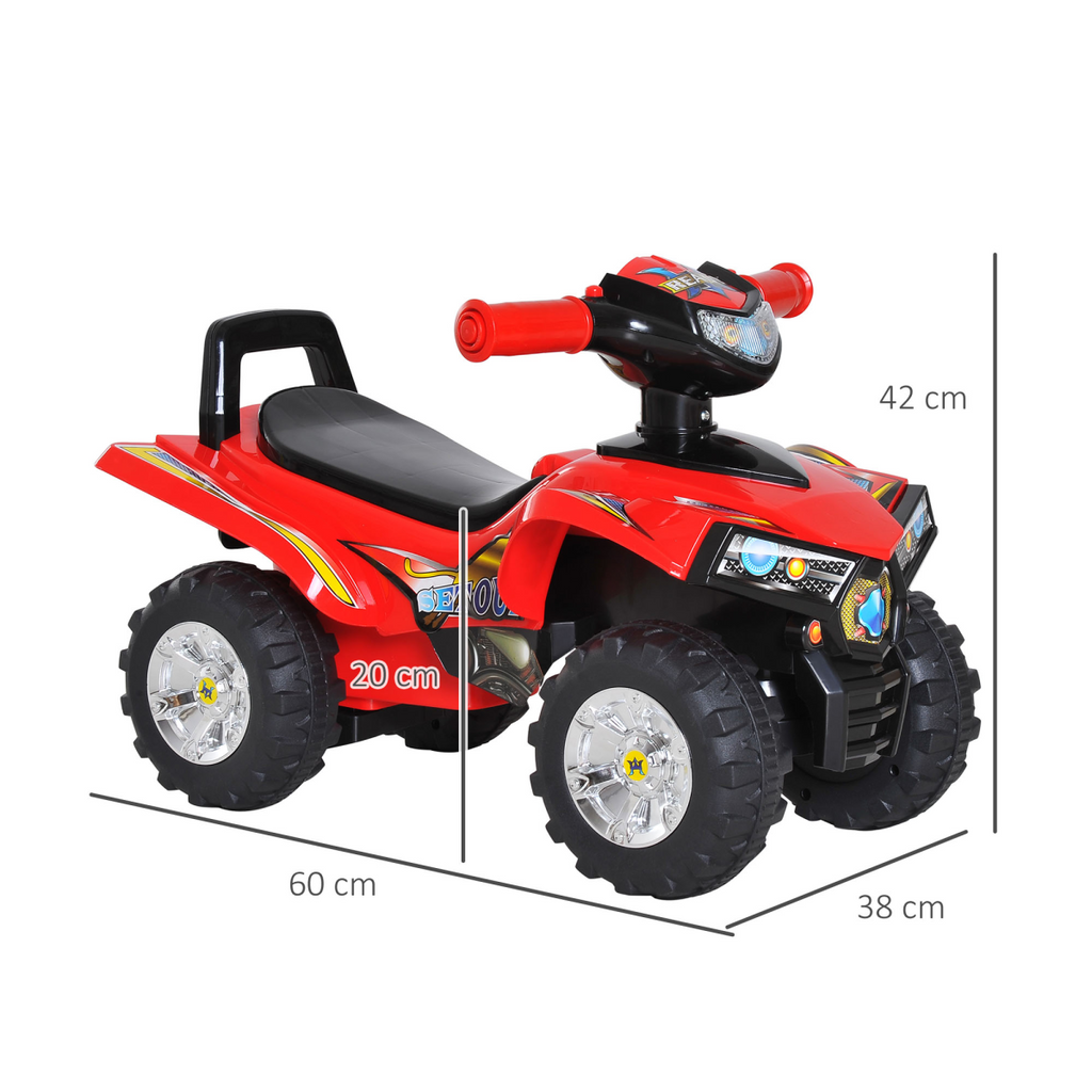 Kids ride-on quad featuring LED lights, horn, and music, designed for ages 12 months and up by FunZone.