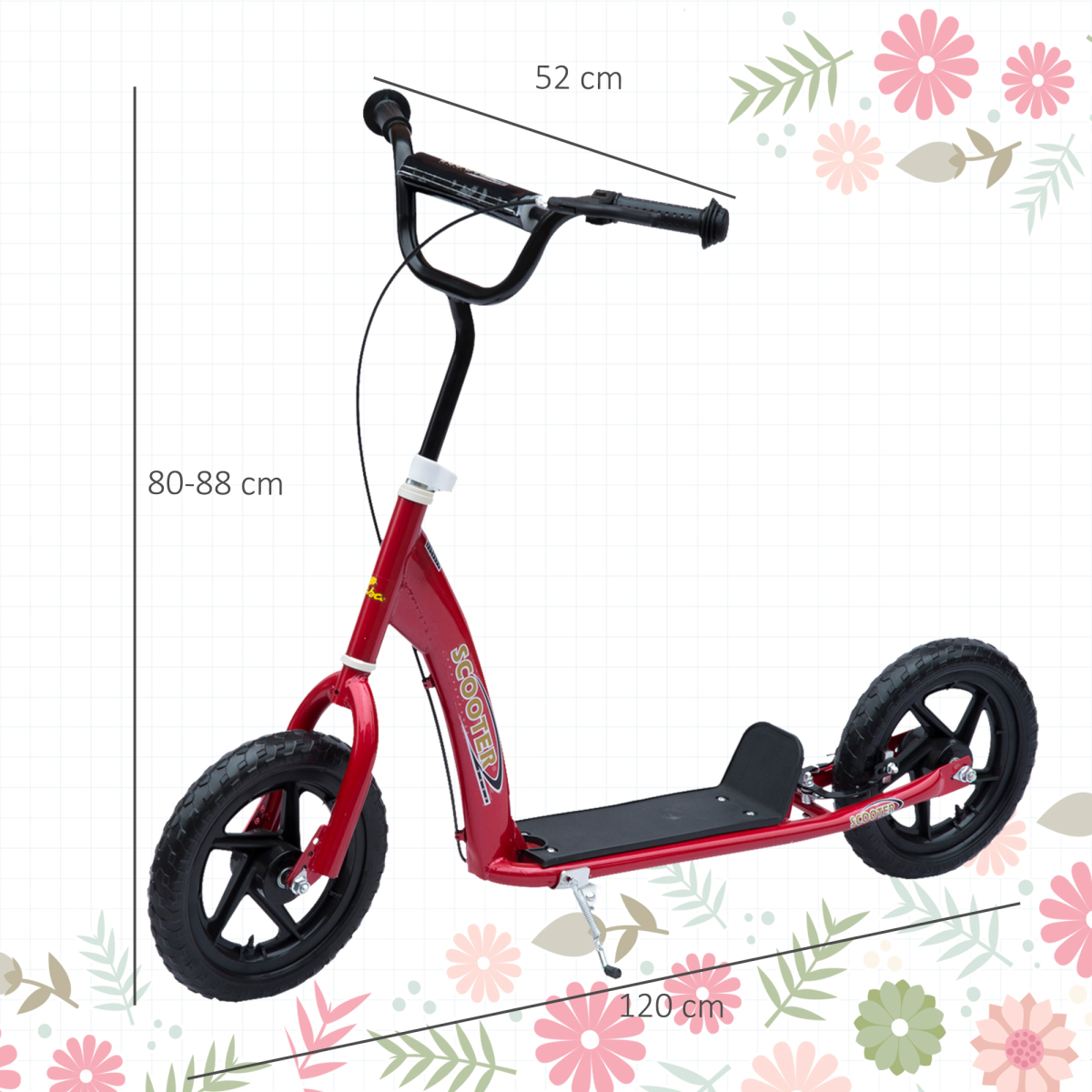 Red Teen Stunt Scooter with 12" EVA wheels and adjustable height for ages 5+, featuring a sleek design by FunZone.