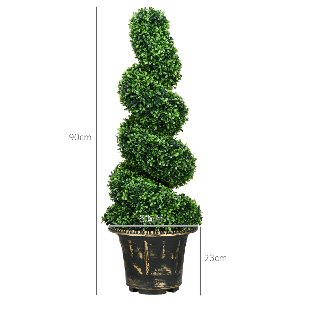 Set of 2 HOMCOM artificial topiary spiral trees, 90cm tall, featuring boxwood leaves and lavender accents.