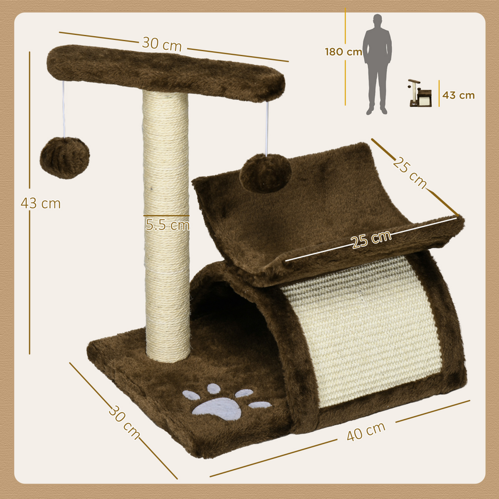Pawhut cat tree plush scratcher with top bar tunnel and dangling ball for kitty play and activity.