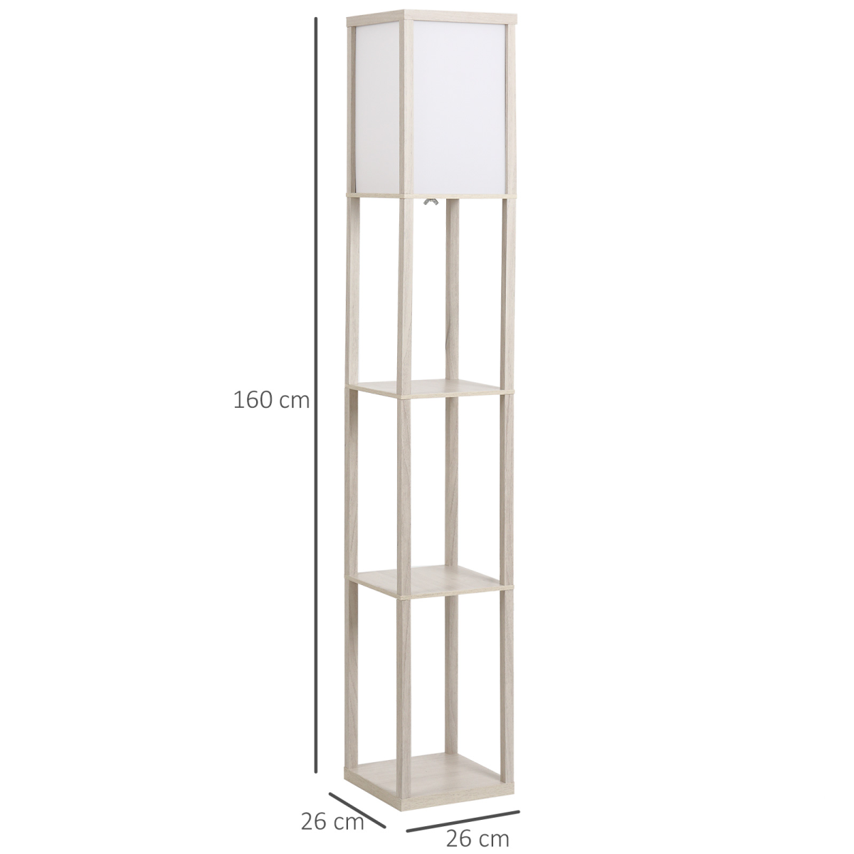 4-Tier Floor Lamp, Floor Light with Storage Shelf White and Oak 3-Tier