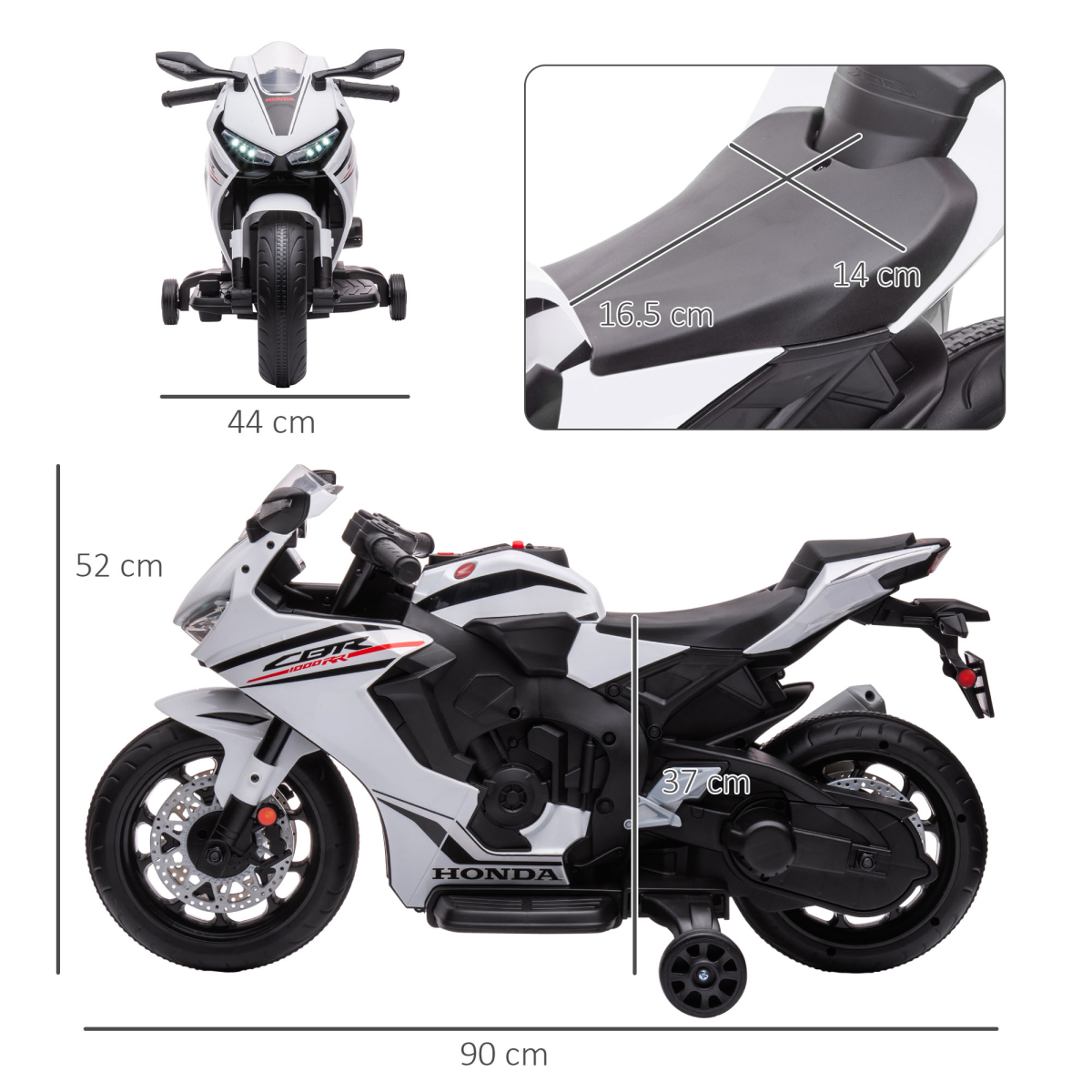 Licensed Honda 6V electric motorbike with training wheels for kids aged 3-5, featuring a sleek design and vibrant colors.