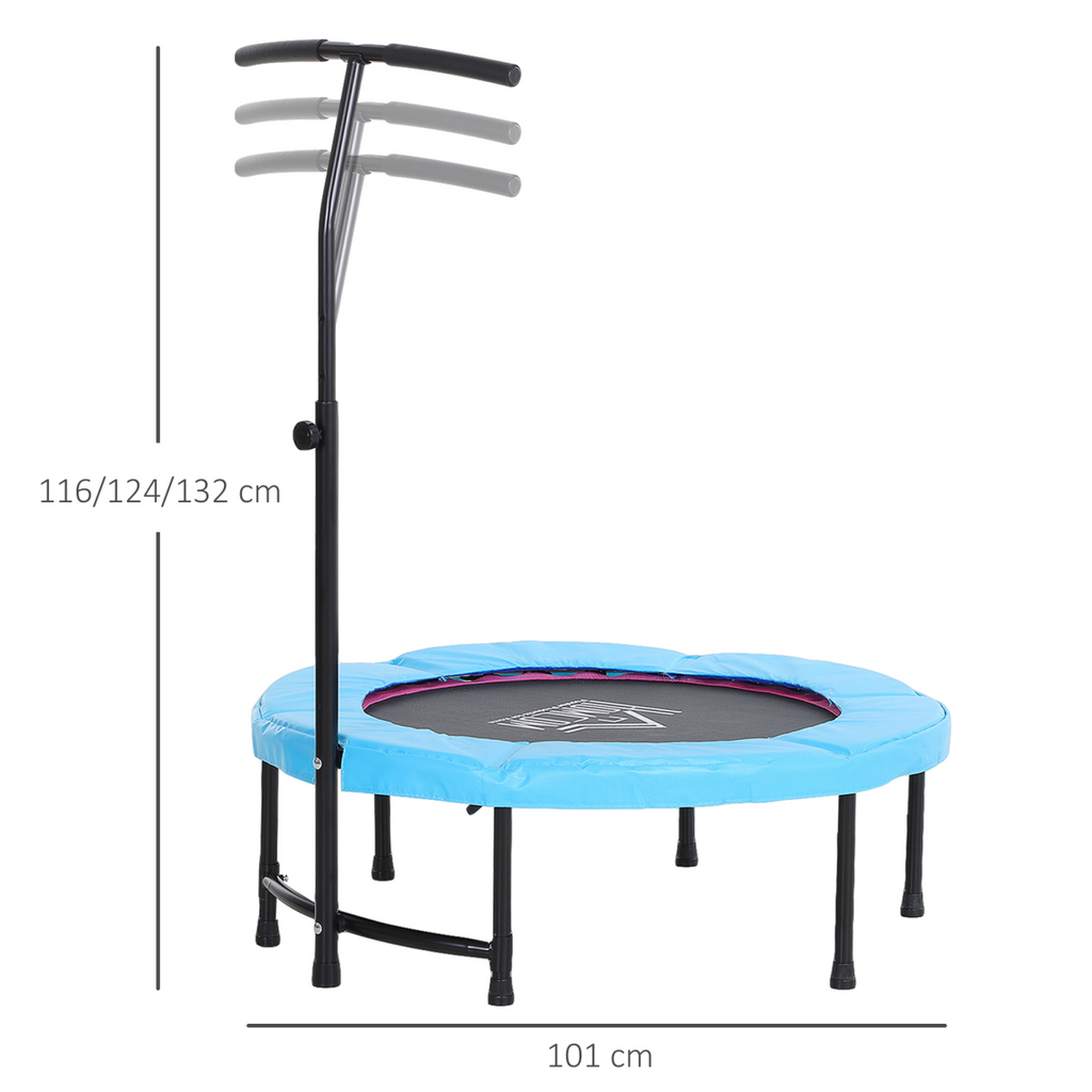 40" mini trampoline with adjustable handle, suitable for kids and adults, designed for fitness and active workouts.