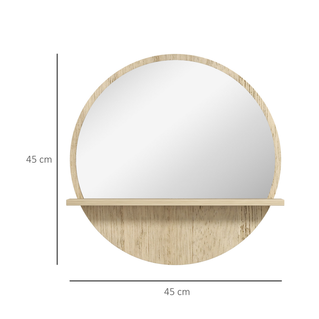 Wall Mounted Bathroom Mirror with Shelf - Round Framed Makeup Mirror