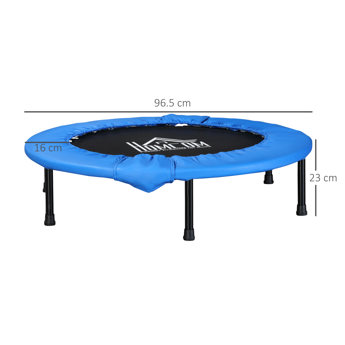 Blue 96cm foldable mini fitness trampoline by ActiveGear, showcasing a compact design ideal for home workouts.