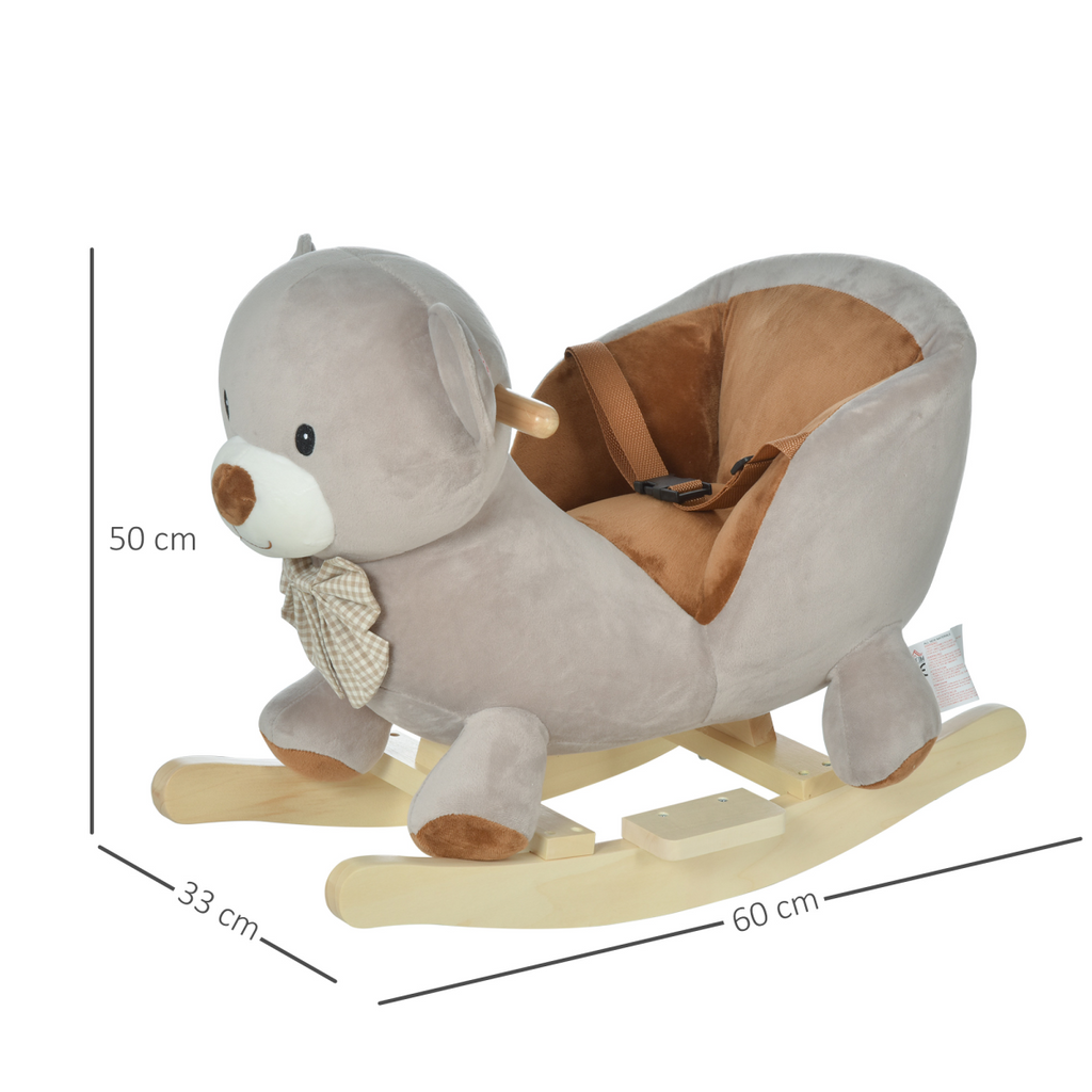 Kids rocking bear plush ride-on toy with sound button and seat belt for ages 18-36 months by FunZone.