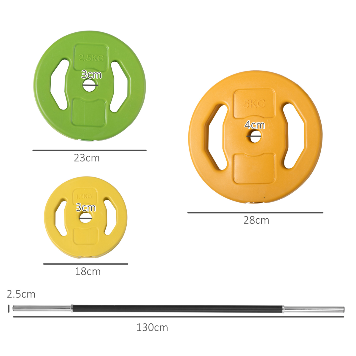 HOMCOM 20kg barbell set with non-slip handle, ideal for strength training workouts in a home gym setting.