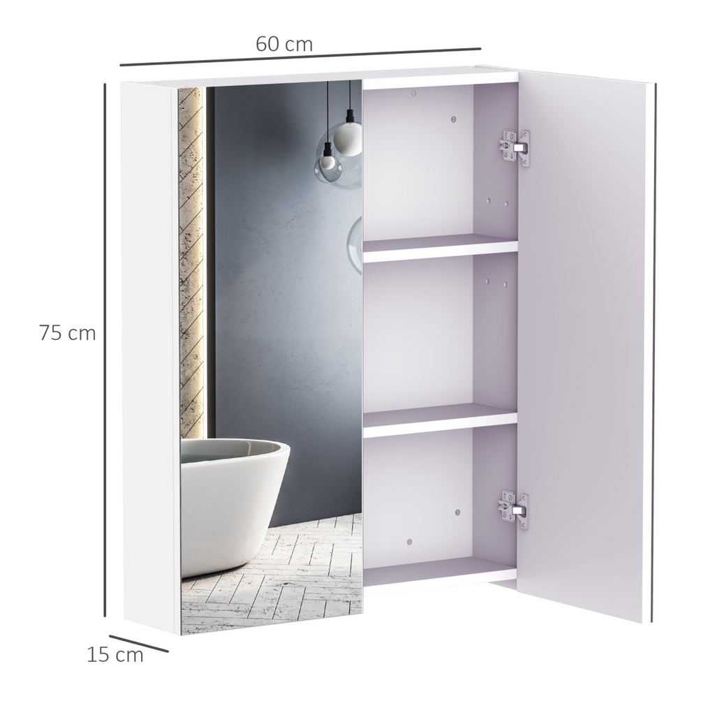 Wall-Mounted Mirror Cabinet with Adjustable Storage Shelves - 60x75cm