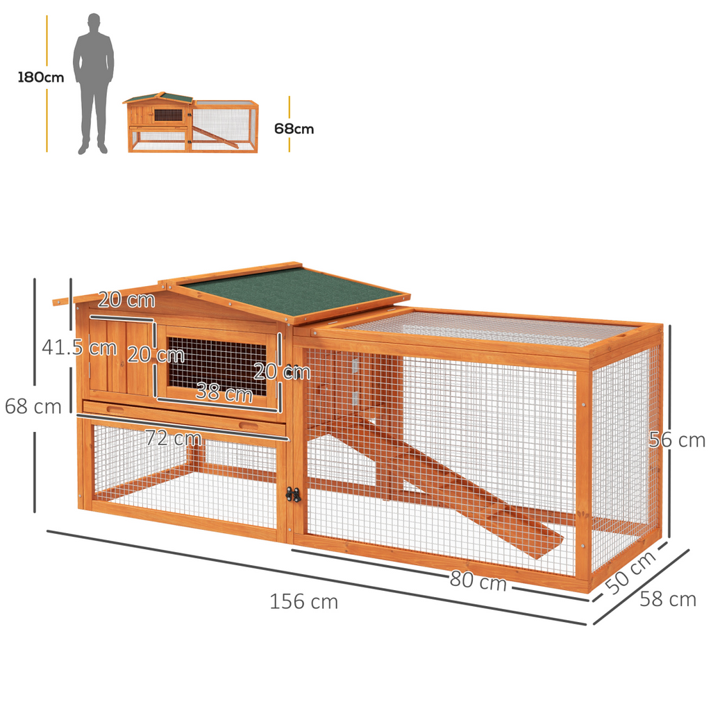 Rabbit Hutch and Run Outdoor Sliding Tray Hay Rack Ramp, 156x58x68 cm Pawhut