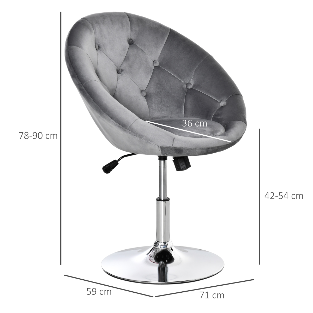 Swivel Dining Height Bar Stool Adjustable Armless Tub Chair Grey