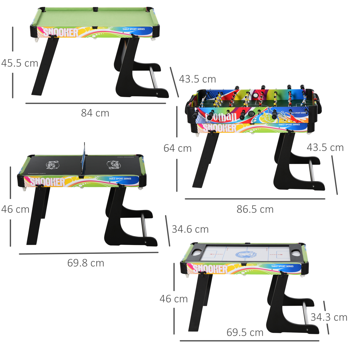 4-in-1 foldable game table featuring hockey, football, table tennis, and pool by FunZone, set up in a home gaming area.