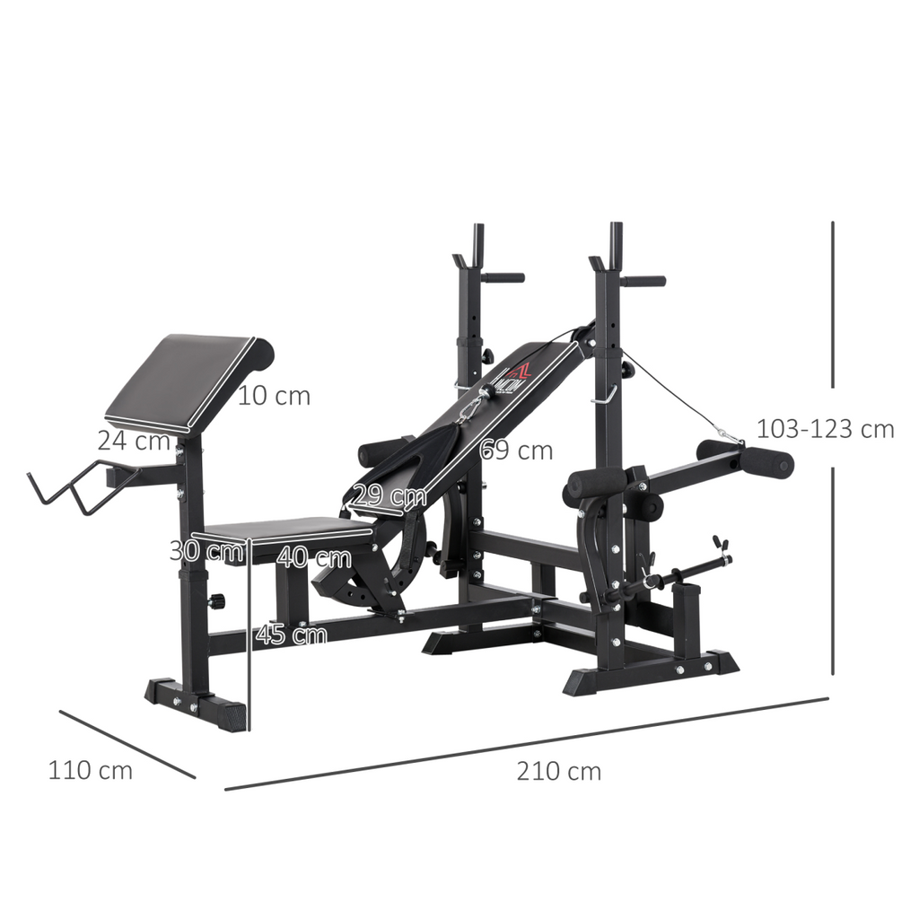 Multi-exercise full-body weight bench with bench press and leg extension from ActiveGear, showcasing sturdy design and adjustable features.