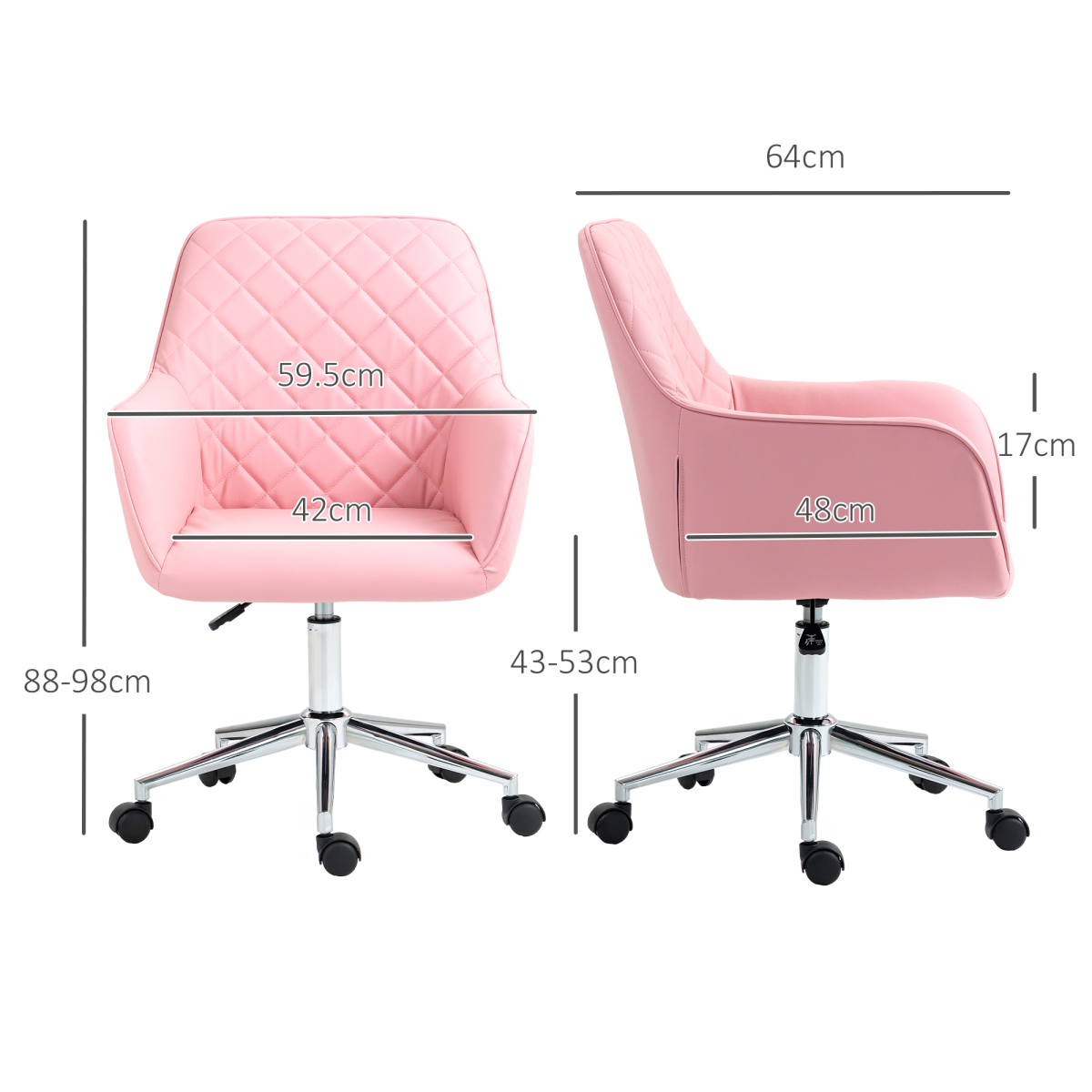 Vinsetto pink leather-feel home office swivel chair with armrests, showcasing a modern design and comfortable seating.