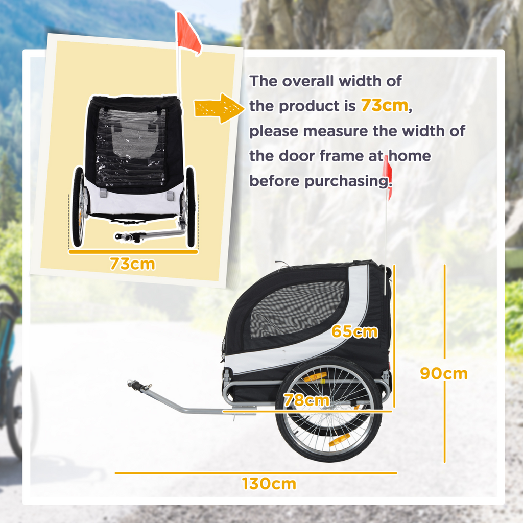 Pawhut black pet bicycle trailer for dogs and cats, featuring a water-resistant design and sturdy steel frame.