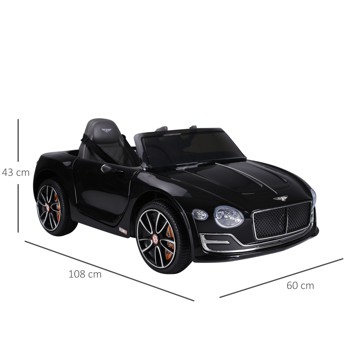 Black HOMCOM Electric Ride-on Car with LED lights, music features, and parental remote control for kids.