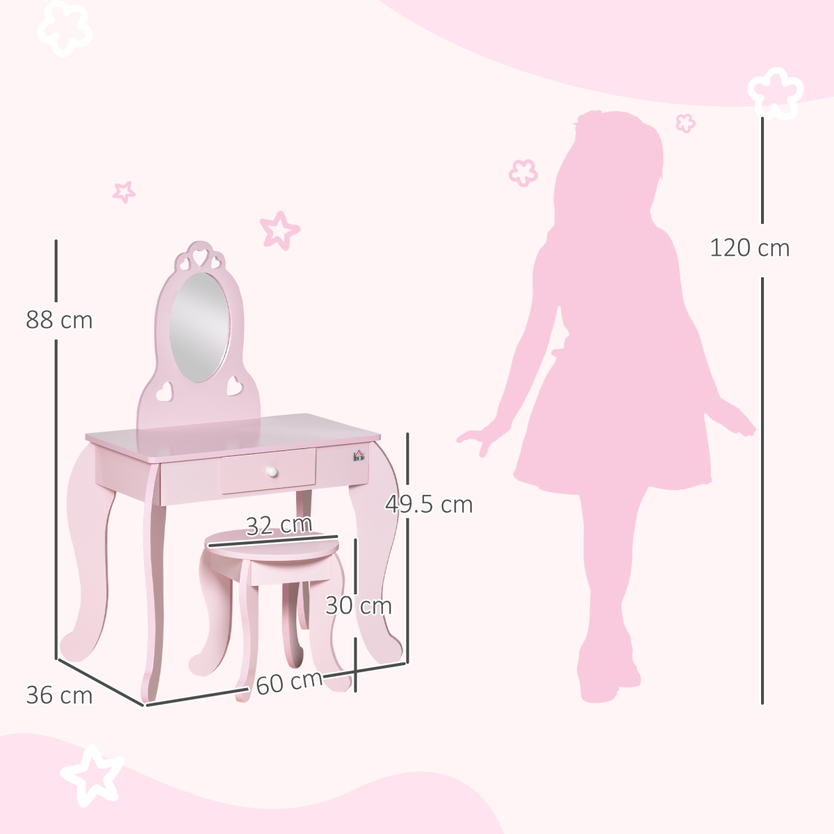 Kids Vanity Table & Stool Girls Dressing Set Make Up Desk with Mirror HOMCOM