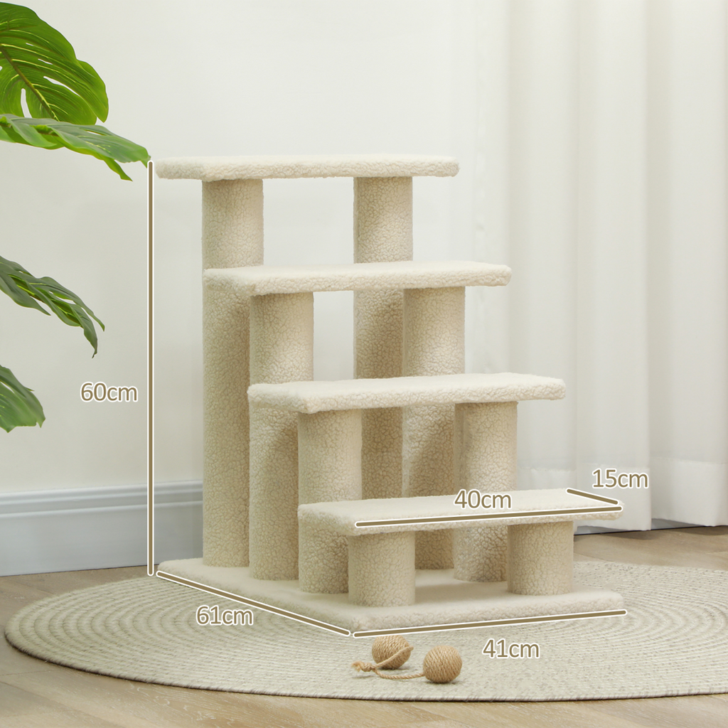 Brown Pawhut pet ramp stairs with 4 steps, designed as a cat tree ladder for safe climbing and access.