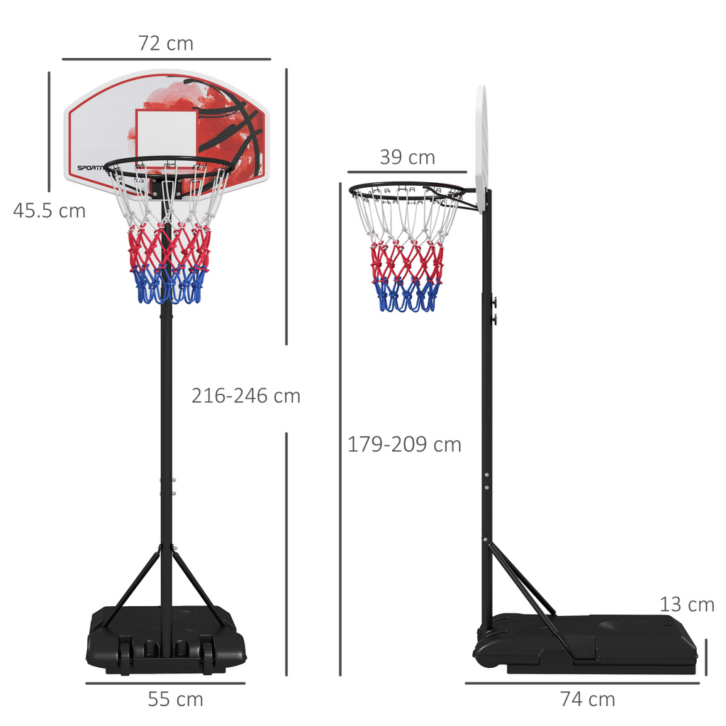 Adjustable Basketball Stand Net Set System with Wheels - 179-209cm