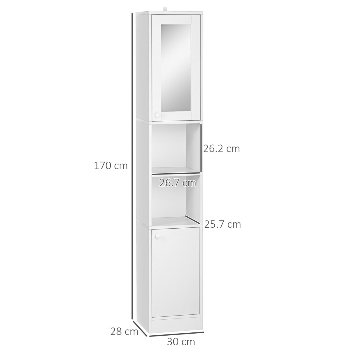 kleankin Tall Bathroom Storage Cabinet Narrow Freestanding Cabinet with Mirror