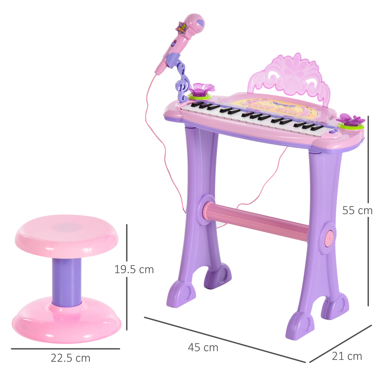 Mini Battery Organ Piano Microphone Stool 32 Key Keyboard Kids Toy