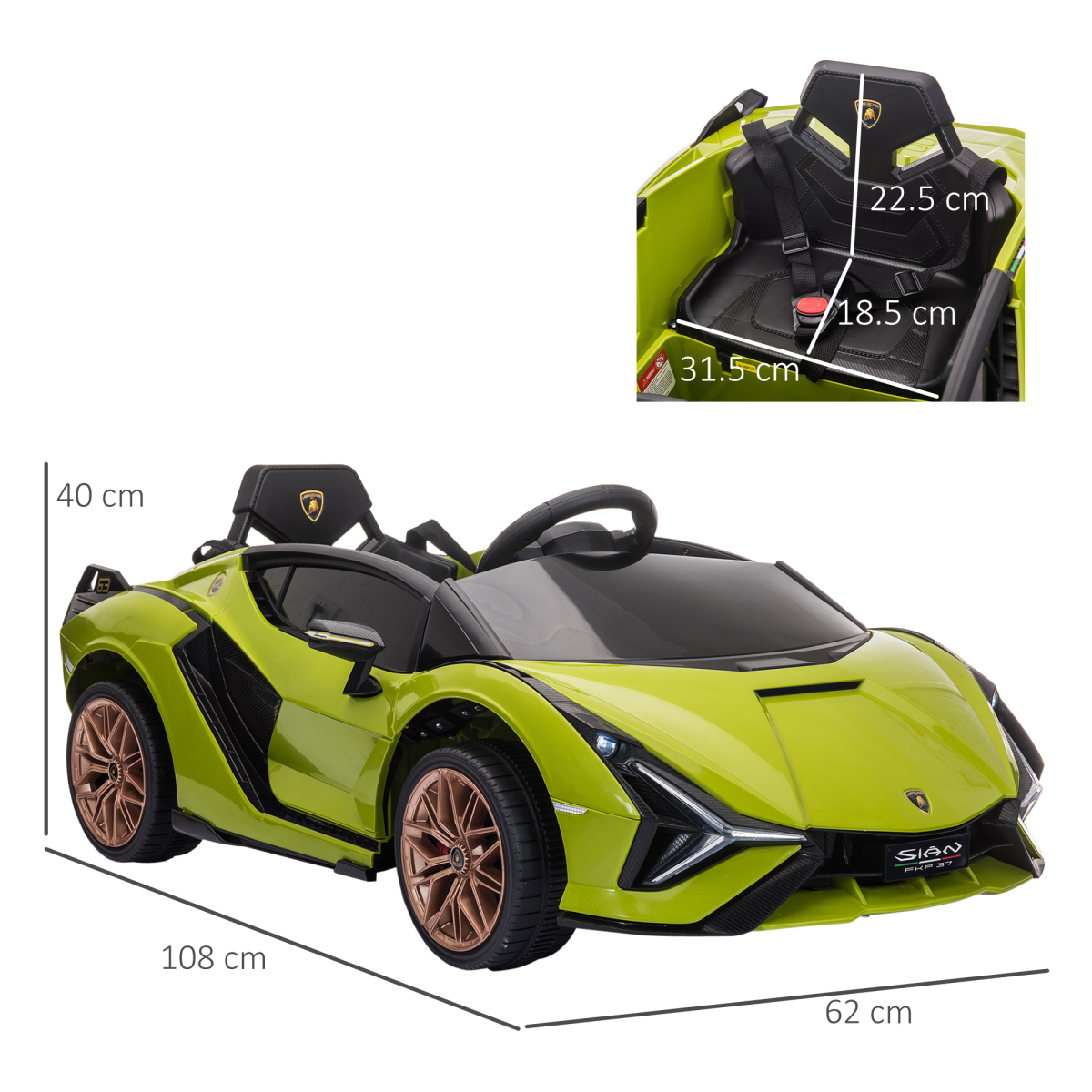 Licensed Lamborghini SIAN 12V electric ride-on car for kids ages 3-5, featuring a sleek design and remote control.