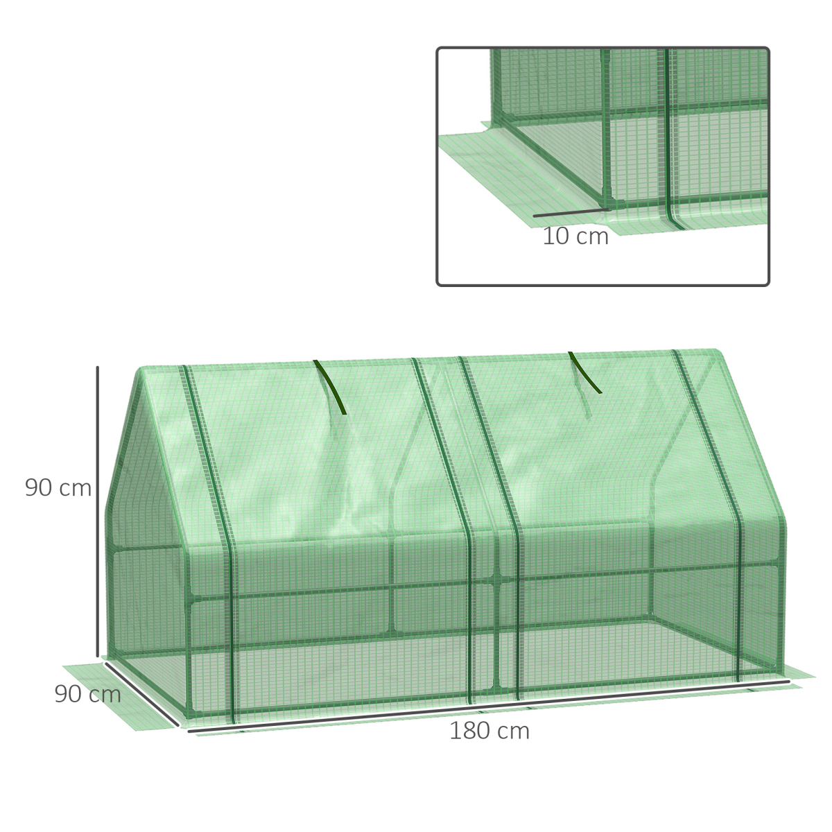Mini Small Greenhouse Steel Frame & PE Cover & Zip Window 180x90x90cm