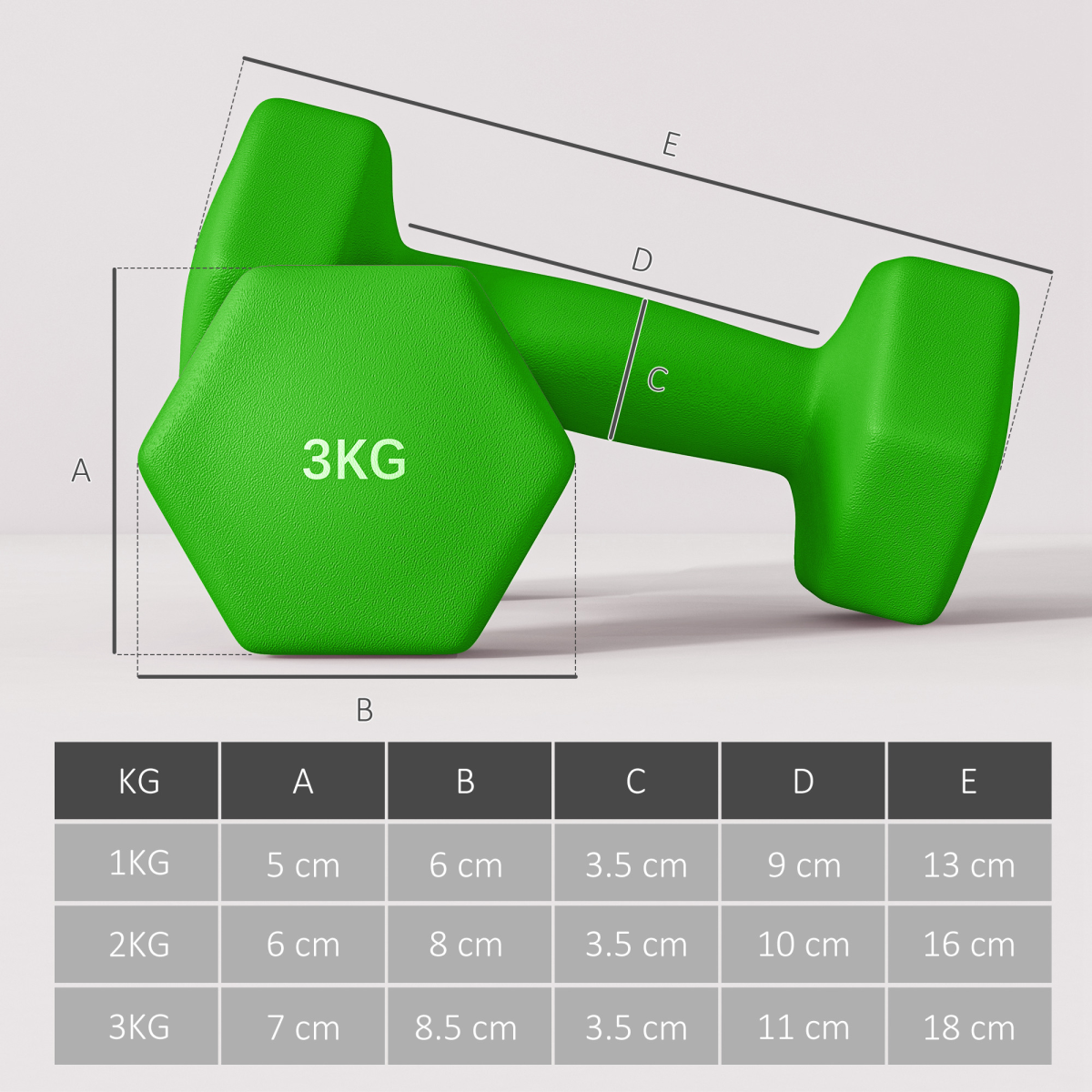 Hex dumbbells set in pink, purple, and green with a rack, featuring weights of 1kg, 2kg, and 3kg by SPORTNOW.
