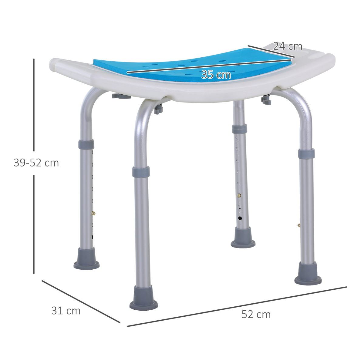Adjustable aluminum bath stool by HOMCOM, featuring a non-slip surface and 136kg capacity for safe showering.