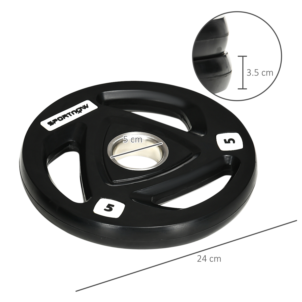 Tri-grip Olympic weight plates set with 2" holes, two 5kg weights for barbell training, by ActiveGear.