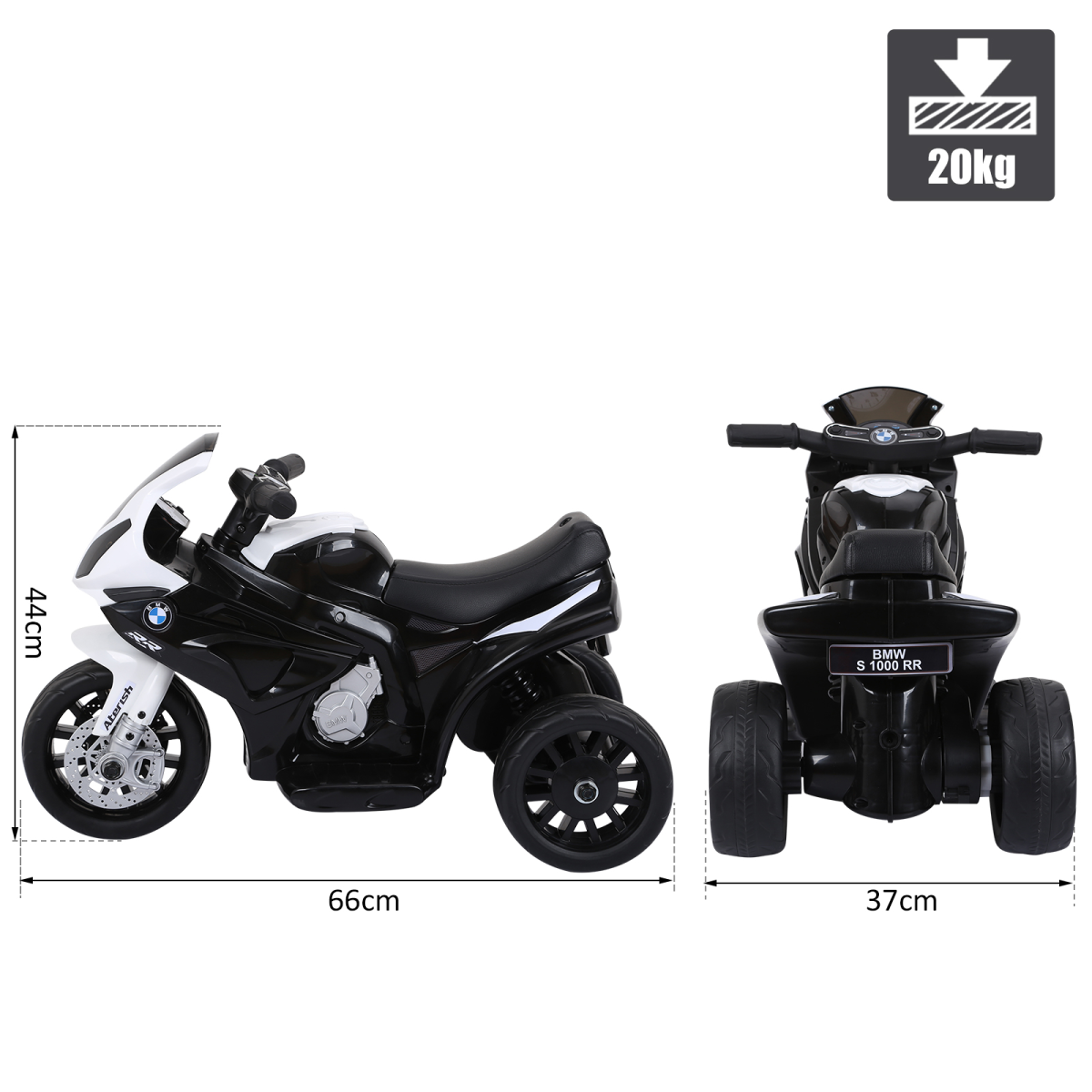 HOMCOM BMW licensed electric kids ride-on motorcycle with headlights and music in black color.