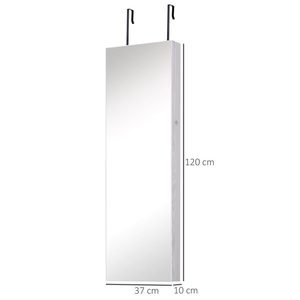 Hanging Mirrored Jewel Storage Cabinet Organiser Lockable w/6 LED White
