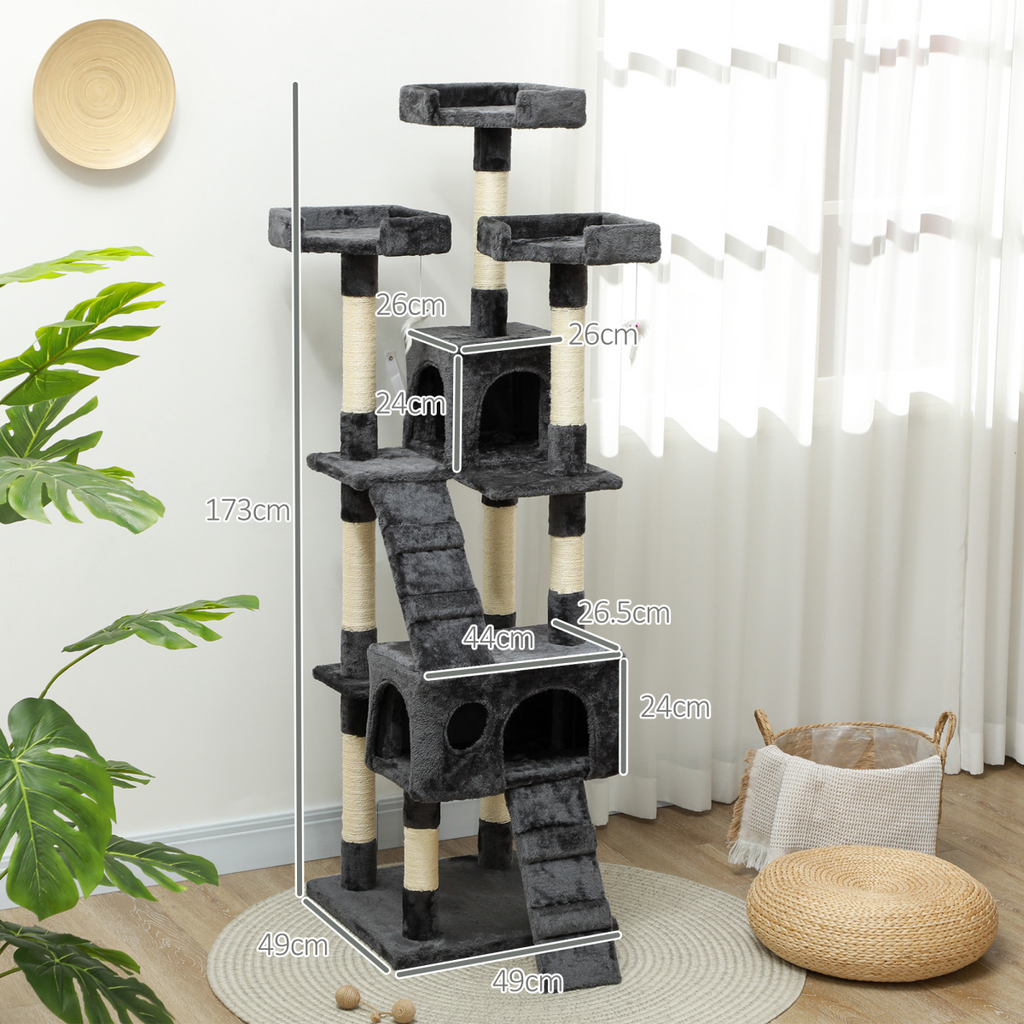 PawHut Cat Tree Scratcher Activity Centre, Condo Scratching Post Toy Bed