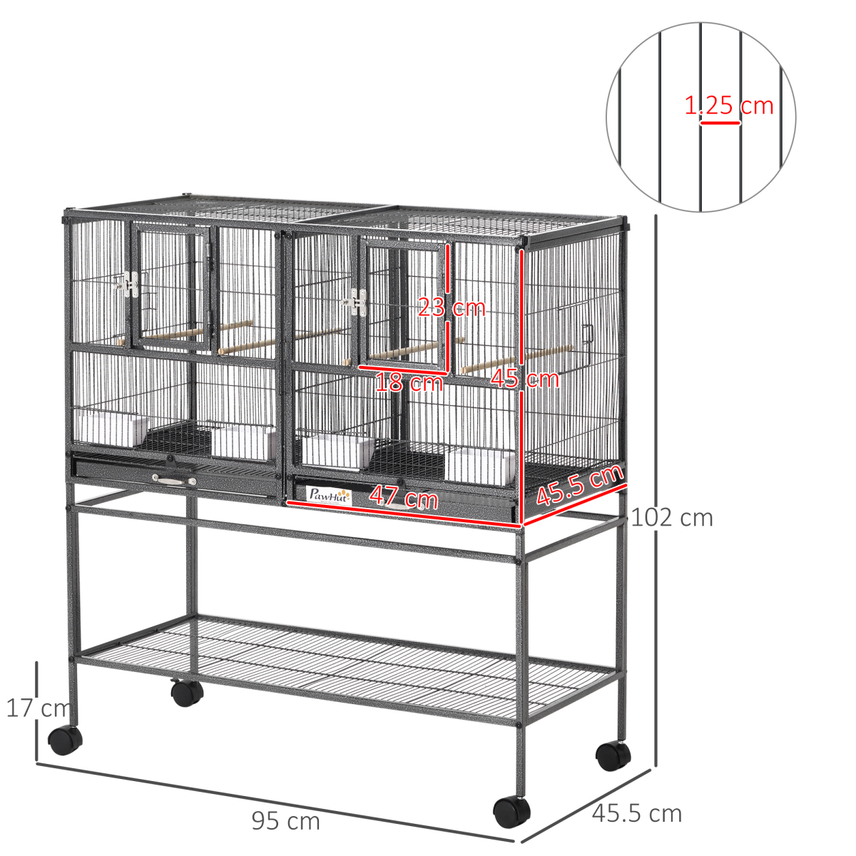 Large Bird Cage for Finch Canaries Parakeets Cockatiels W/ Food and Water Bowls