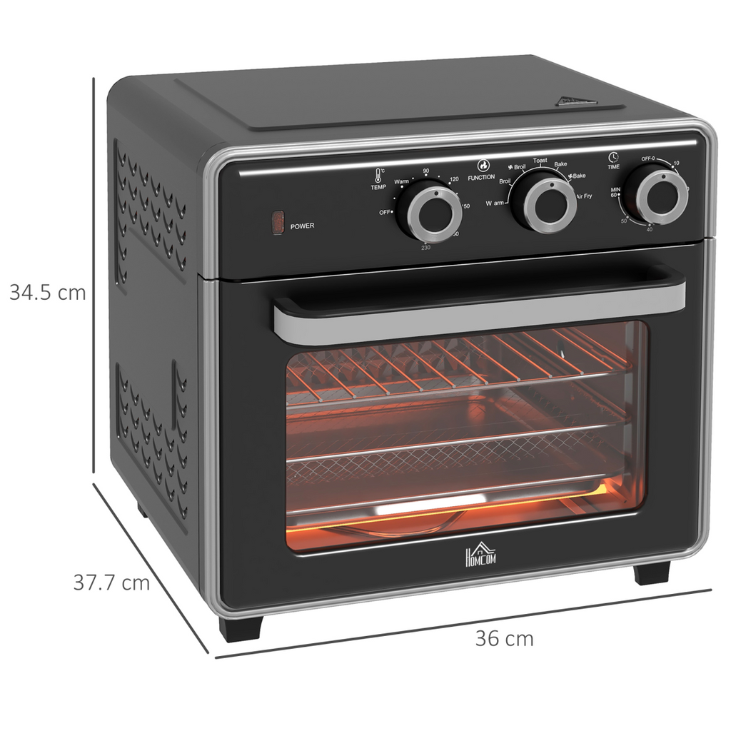 HOMCOM 20L air fryer oven in black with 7 cooking functions and countertop convection design.
