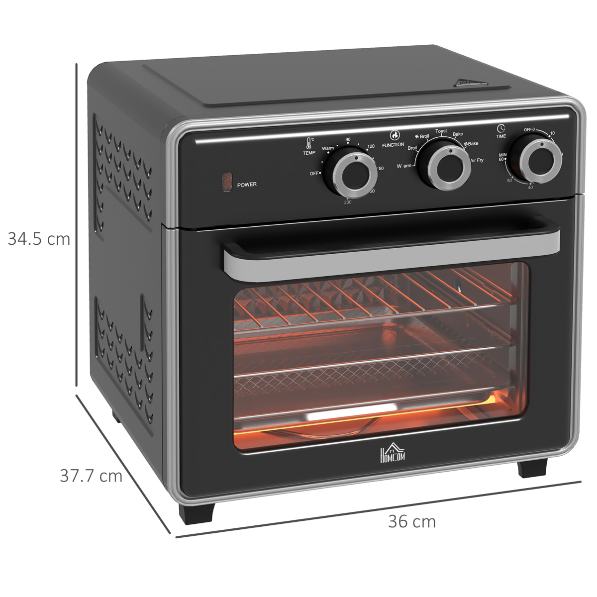 HOMCOM 20L air fryer oven in black with 7 cooking functions and countertop convection design.