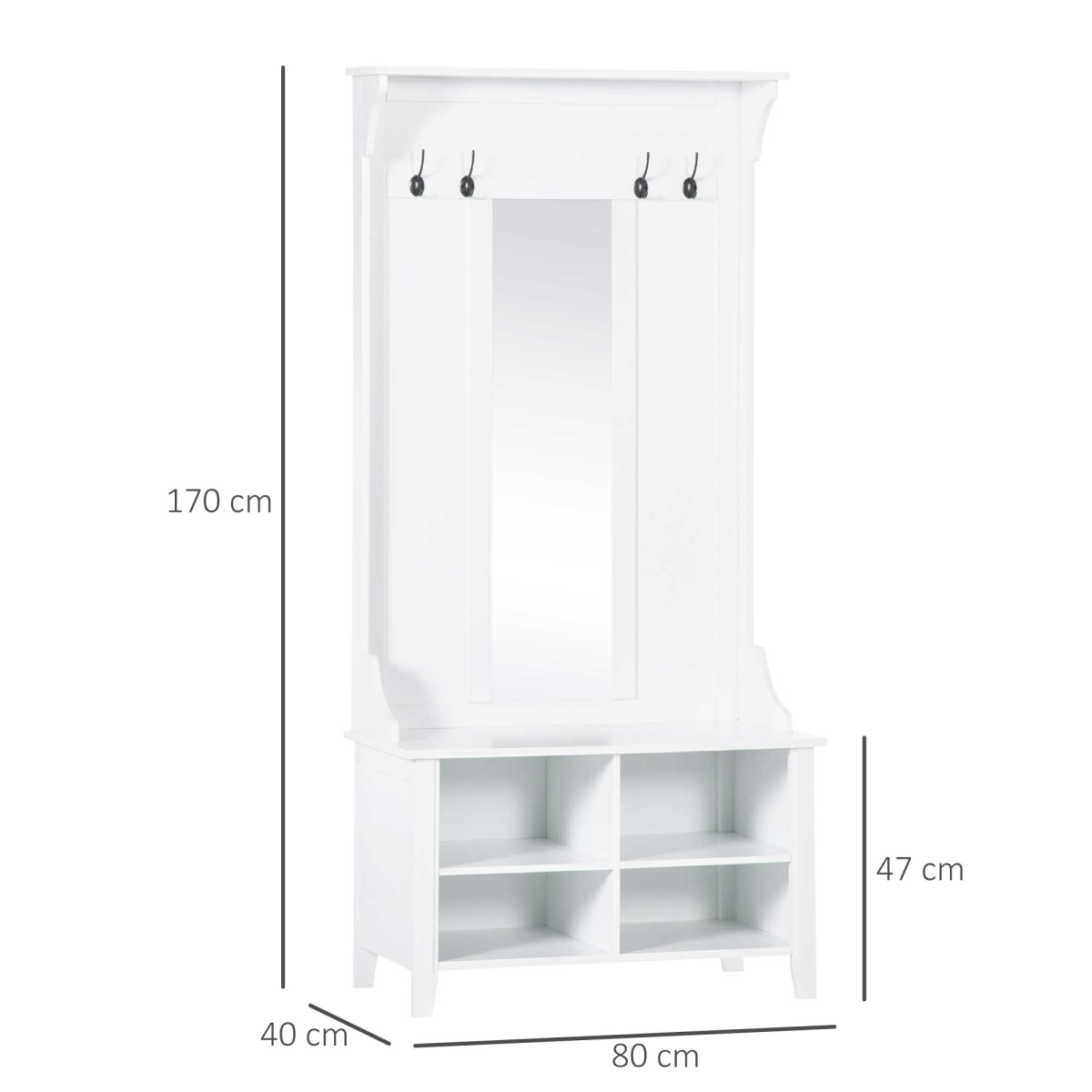 Mirror Cabinet Entryway Organizer - 80Lx40Wx170H cm - White