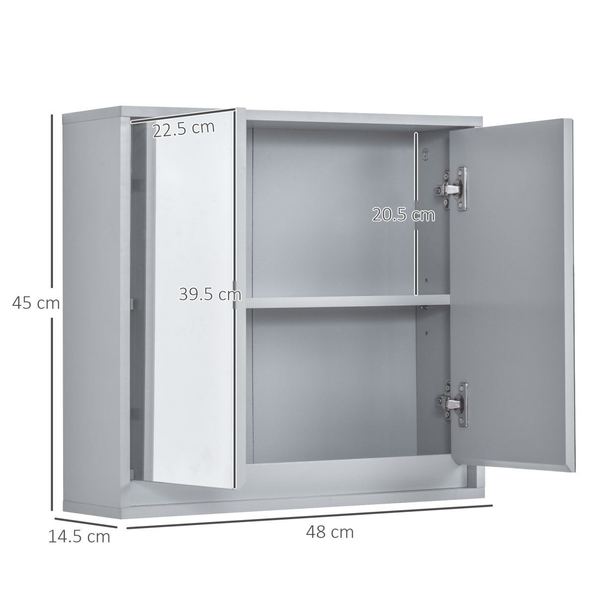 Grey wall mirror cabinet by Homcom with storage shelf, ideal for bathroom organization and stylish decor.