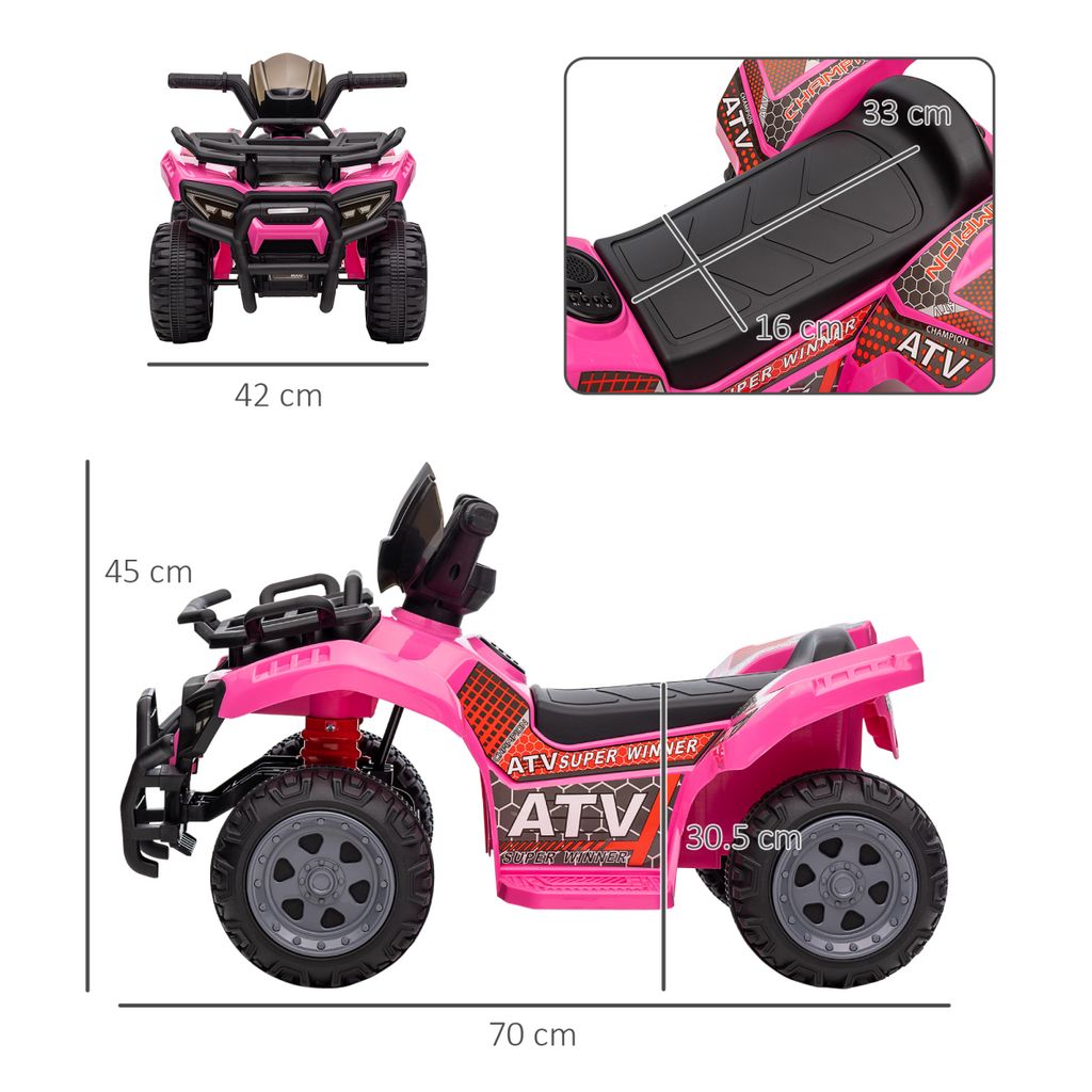 Pink Kids Ride-on Four Wheeler ATV Car by FunZone, featuring music and designed for children aged 18-36 months.