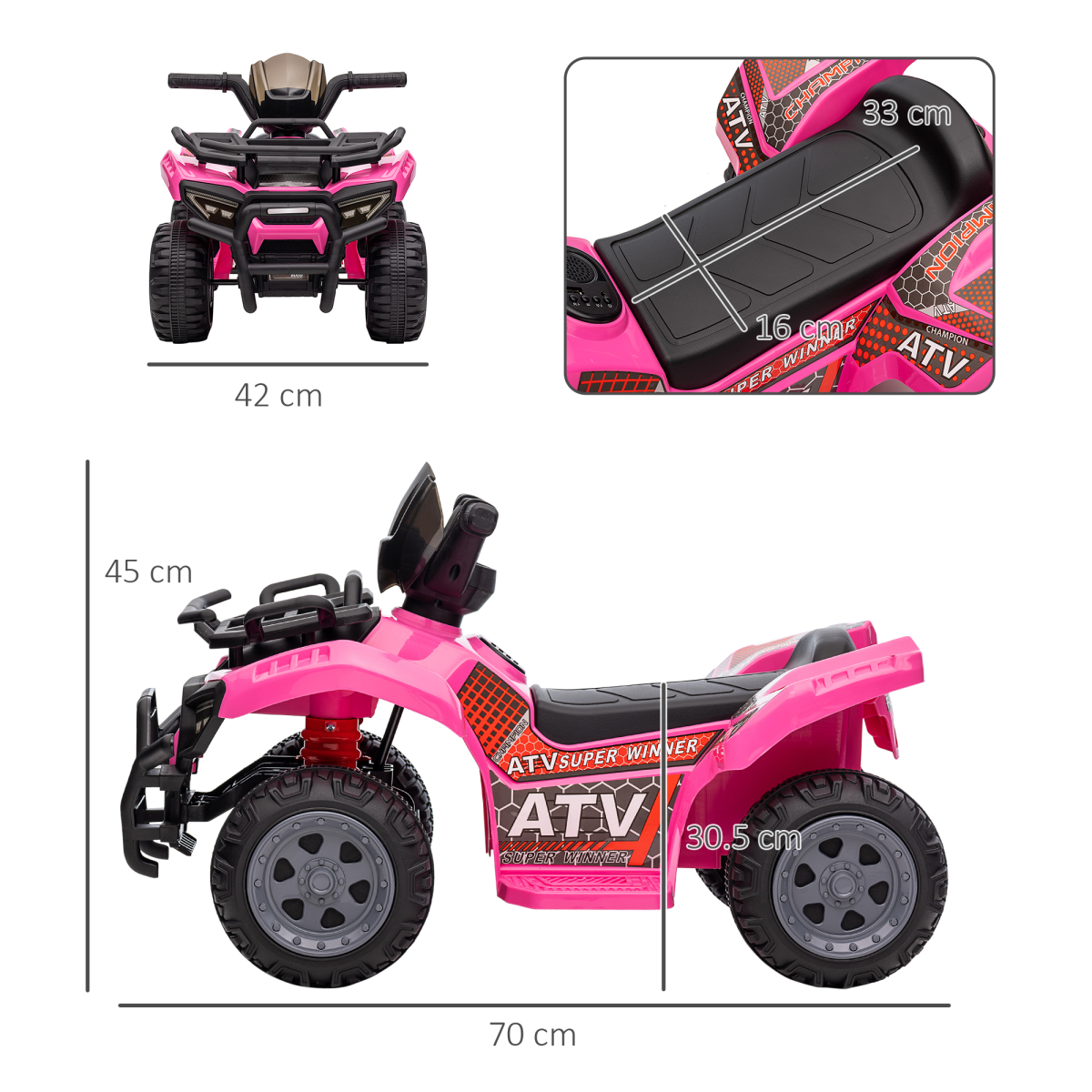 Pink Kids Ride-on Four Wheeler ATV Car by FunZone, featuring music and designed for children aged 18-36 months.
