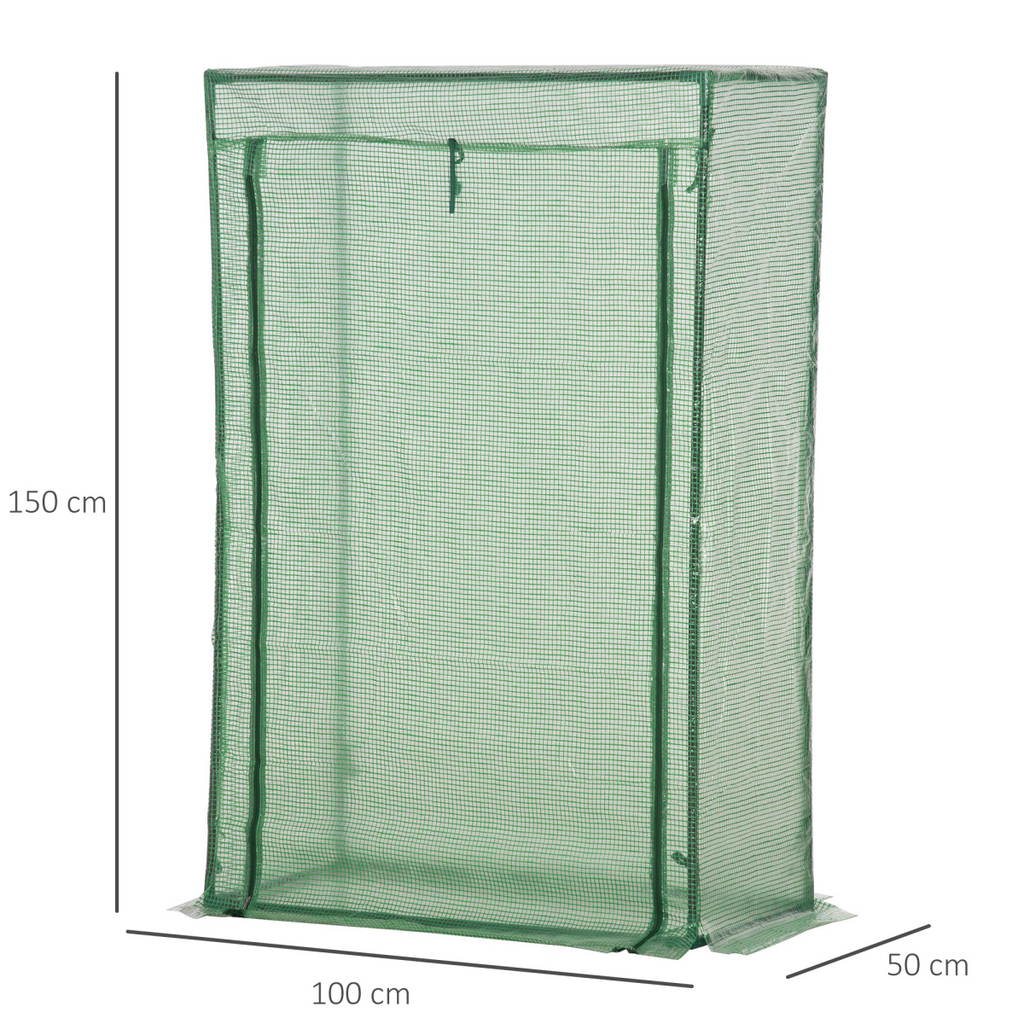 100x50x150cm Greenhouse PE Cover w/ Zipper Roll-up Door Outdoor, Green
