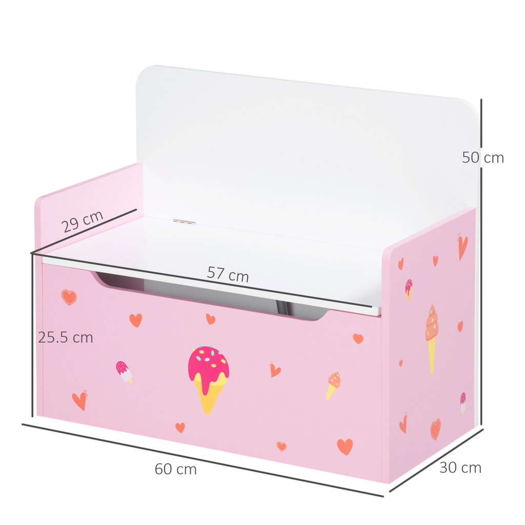 Two-In-One Wooden Toy Box, Kids Storage Bench w/ Safety Rod - Pink