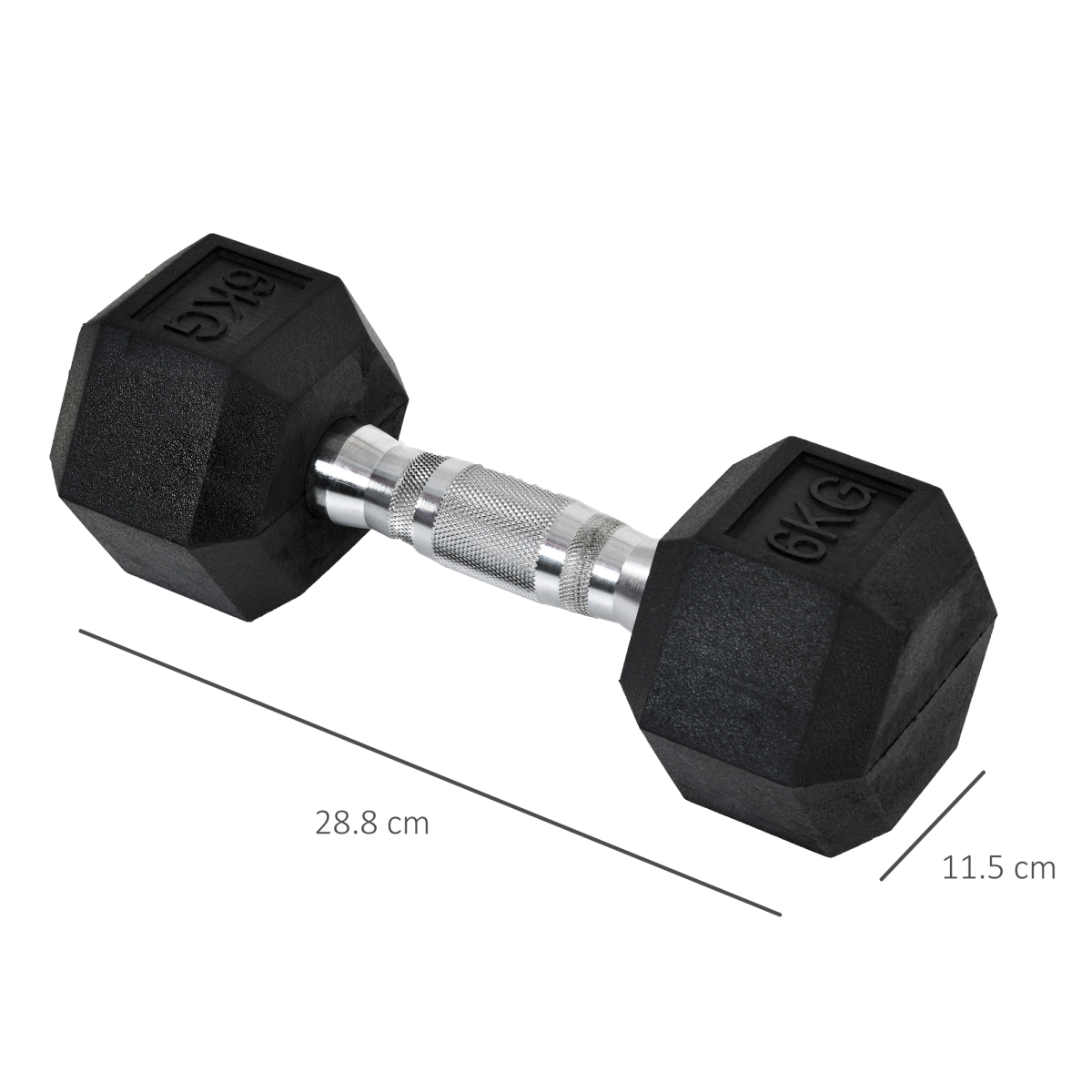 Hexagonal dumbbells 2x6kg in a sleek design, ideal for home fitness and weight lifting exercises.