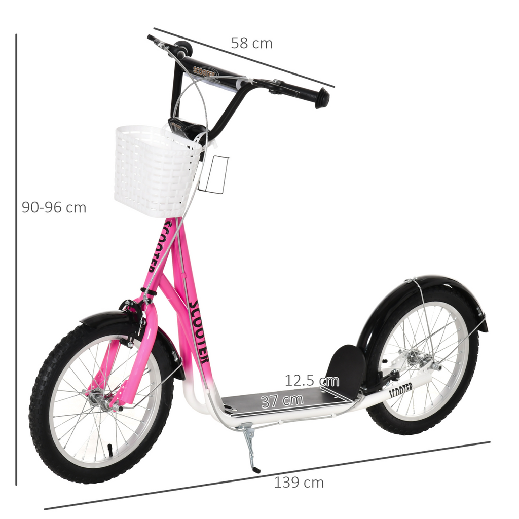 Kids Kick Scooter with basket and cup holder, featuring dual brakes and adjustable height for ages 5-12 by FunZone.
